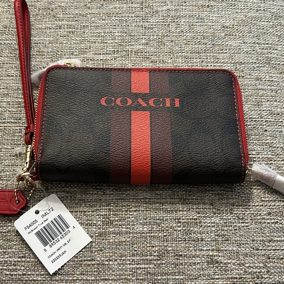 Coach Handbags - NWT Coach Brown True Red Logo Wristlet